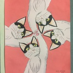 A4原画（74）猫のイラスト はちわれのカルテット 絵 絵画 アート 手描き イラスト