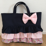 ドレスのようなレッスンバッグ(ネイビー&花柄)