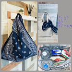 ★再再再再再販★＊バンダナエコバッグ＊ペイズリーネイビー③＊エコバッグ＊大きめコンビニエコバッグ＊洗えるエコバッグ＊バンダナ柄＊食品と雑貨を分けたい時に便利＊正方形＊