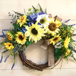 No.wreath-15203★ヒマワリのリース 20-(11) 40x50cm・アートフラワー/造花リース/大型リース