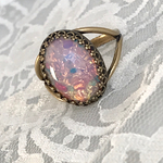 再販　１９５０年代 大粒 チェコスロバキア vintage glass Pink ファイアオパール ring（8〜22号）