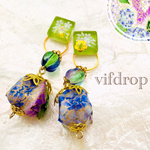 【青紫 紫陽花柄】紙風船と桜和柄タイルの和ピアス イヤリング