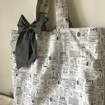 リバーシブルで４wayに使える、リボン付き特大マルシェバッグ（洗えるエコバッグ）
