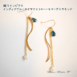 縦ラインピアス/インディゴブルーカイヤナイト×ハーキマーダイヤモンド