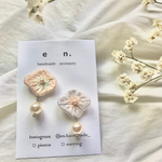 ビオラのビーズ刺繍アクセサリー（パステルブルー×パステルオレンジ）::ビーズ:刺繍:ビーズ刺繍:樹脂:樹脂イヤリング:樹脂ピアス:パール:花:ビオラ:パンジー:ラッピング::