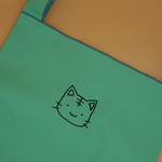 エコバッグ　グリーン　猫刺繍