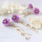 藤色の花、2wayピアス／イヤリング　（パープル　、揺れる、ゆらゆら)