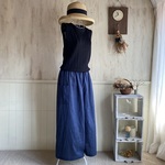 ガーゼ ワイドパンツ  デニムネイビー