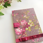 ご朱印帳ケース、フランスSTOFの生地とmokubaリボン、本革を使って、手帳付き