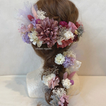 【nonon9様 専用出品】フルオーダー ivory purple pink rose silver tulle ヘッドドレス 成人式 髪飾り