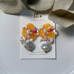 2way♡つぶつぶｸﾘｵﾈとミニビオラ風お花ピアス/イヤリング