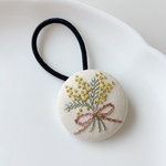 new! ミモザブーケの刺繍ヘアゴム