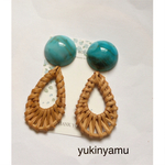 【送料無料】ターコイズ×雫ラタン　イヤリング/ピアス