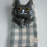 blue86kazukoさま専用黒ねこさんポシェット（グレー）