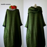 ♦セット販売♦ノーアクセで着るnaturalウール♦ジャガード・ダマテスク織り♦柔らかで暖かい・ガーゼwool100%♦ワンピース&お揃いスヌード♦着丈105cm♦ 