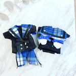 【2点セット】うさ耳チェック柄ブルー💙セーラー服上下2点セット🖤オビツ11 ねんどろいどどーる