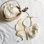 ストライプレース　ベビーセット(スタイ、ボンネット、ブルマ)