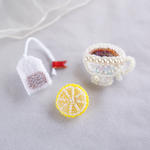 ティータイムのビーズ刺繍ブローチセット（レモンティー）