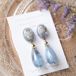 青い海のしずく　ドロップアクリルパーツのオーバルピアス or イヤリング　夏　ボタニカル　ブルー　マーメイド