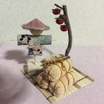 ちりめん細工・みのりの秋(かかし、柿の木、米俵)1