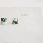 ブルースクエアビジューピアス