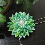 値下げ【つまみ細工かんざし】グリーン🌼  一輪花かんざし