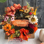 ハロウィンリースLサイズ Halloween　ホウキに乗ったパンプキンゴーストと華やかオレンジアネモネのハロウィンリース2020