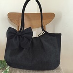 marie様オーダー品☆グラニーバッグ・L☆グレー×黒・リボン付き