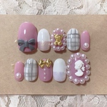 ネイルチップNo.9♡ ガーリーネイル 量産型ネイル パールネイル リボンネイル ピンクネイル カメオ