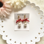 リボンとパールのイヤリング 〜メンバーカラー 赤 レッド〜