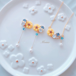 《SWAROVSKI》向日葵×ビジュー 2点セット♡ピアスorイヤリング♡ネックレス（ニッケルフリー）