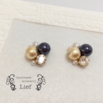 送料無料♡ネイビーパールとゴールド唐草パールのビジューピアス