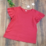 【Ladies M】ダブルフリル袖Tシャツ　プレミアムドライ天竺レッド