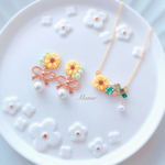 《SWAROVSKI》向日葵×ビジュー 2点セット♡ピアスorイヤリング♡ネックレス（ニッケルフリー）