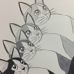 A4原画（81）猫のイラスト モノクロ グラテーションキャッツ 絵 絵画 アート 手描き イラスト