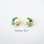 bijou×cottonpearl ピアス/イヤリング グリーンミックス