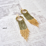 𖧷再販6𖧷 ビーズフリンジピアス 〜khaki×gold〜