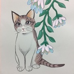 A4原画（80）猫のイラスト キジトラ白 絵 絵画 アート 手描き イラスト