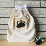 秋冬新作🍇フレッシュグレープの巾着(小窓のブーケ)"きんちゃく袋"葡萄"オムツポーチ"オムツ入れ"小物入れ"着替え袋"バッグインバック"マチあり"ブルー"フルーツ"グレープ"綿100%"巾着ポーチ