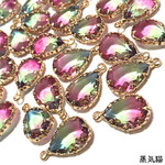 【幻想】雫ガラスチャーム ピンク＆グリーン 4個【雫パーツ】