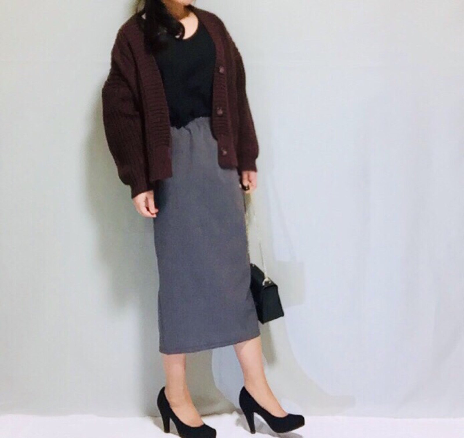 「新作」❁裏地付きストライプのウール混紡ギャザータイトスカート