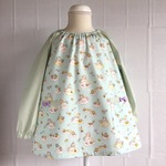 長袖スモック・キラキラ雲に乗ったユニコーン🦄×ソフトグリーンストライプ(120size)