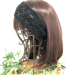 手編みのレーシーなヘアバンド＊ブラック