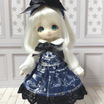 オビツ11服　ネイビーブルークラシカルワンピース・カチューシャ