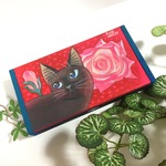 原画 黒猫とバラの筆入れ ペンケース 絵 手描き 絵画 イラスト アート