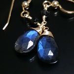 再販×3//K14GF*宝石質ブラックラブラドライトのピアス