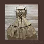 1点物*カフェモカ プリンセスライン編み上げジャンパースカート★ベージュ×茶レース(即納品)