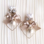 Beige ribbon ⋆*❁ 大人可愛いハートフープピアス/イヤリング
