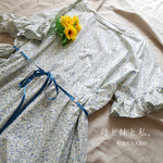 青小花柄のクラシカルワンピース✵大きいサイズ✵3L、4L、5L、6Lさん向け✵