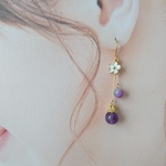 再販☆天然石とお花のゆれるピアス